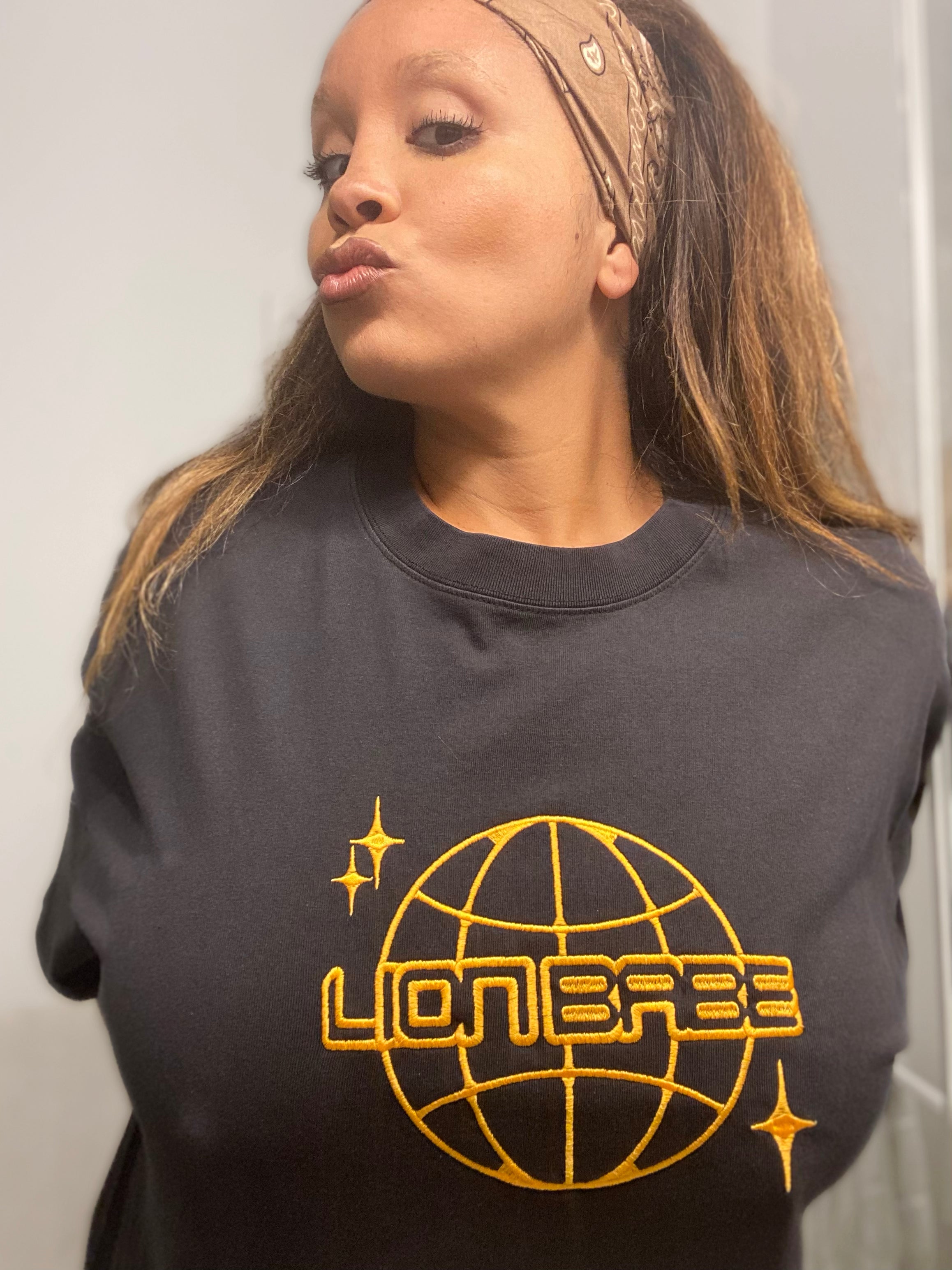 House of LION BABE - Oversized Charcoal Tee Embroidered Logo